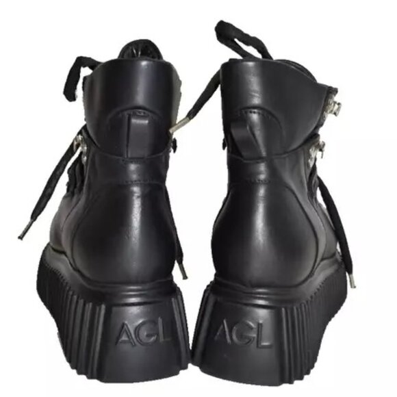 $500 AGL Iggy Lace-up Fastening Boots BLACK LEATHER PLATFORM HI-TOP 37.5 (MF12)